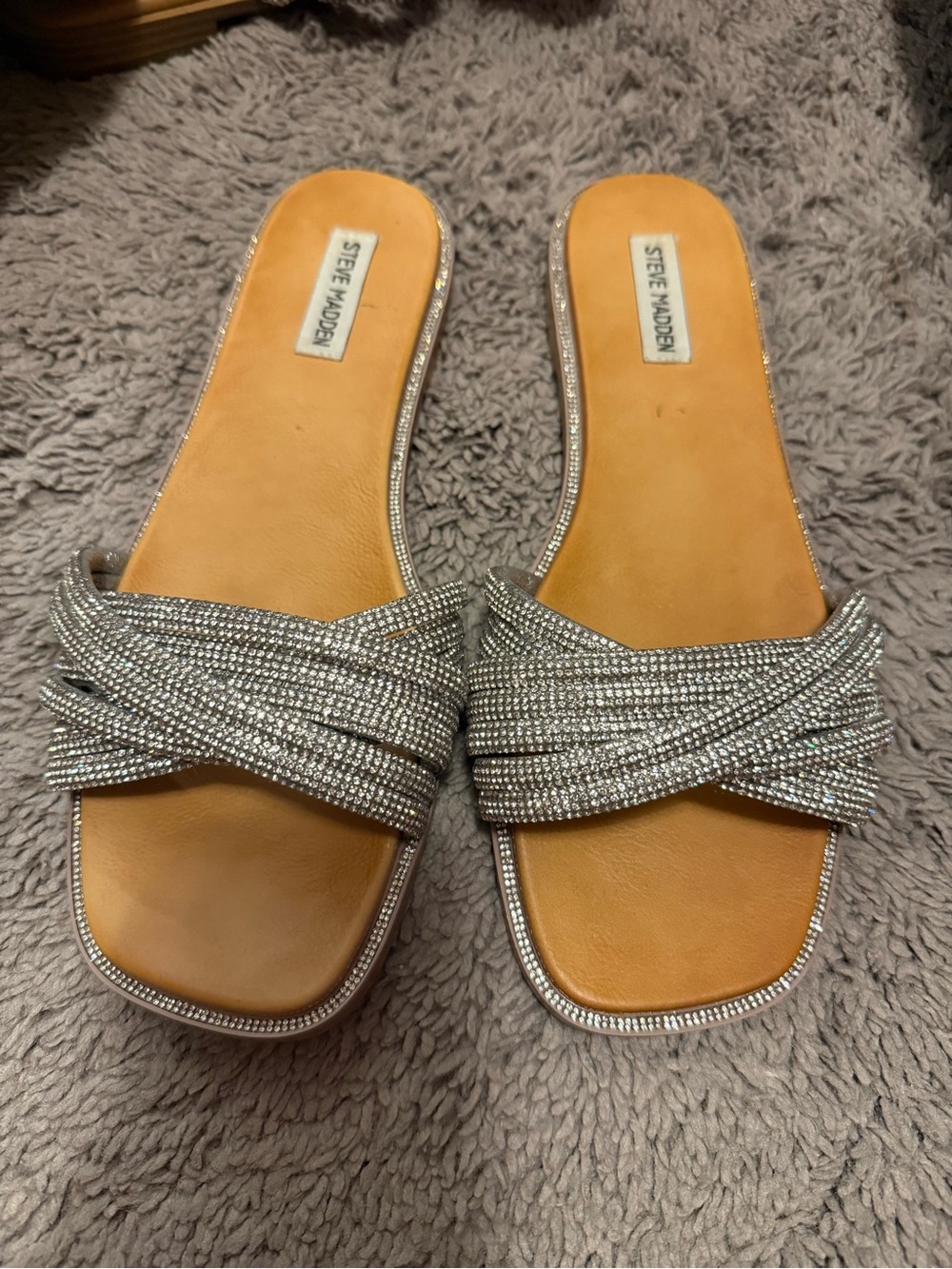Steve Madden Silver Crystal Knot Slide Sandals